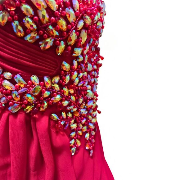 NWOT Jay Godfrey Red Beaded Chiffon Formal Gown Dress 2 Gala Pageant Occasion - Picture 6 of 15